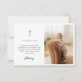 Blue Bow Baptism Photo Flat Thank You Card Dankeskarte (Vorderseite)