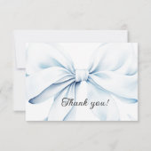 Blue Bow Baptism Photo Flat Thank You Card Dankeskarte (Rückseite)