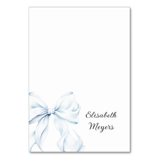 Blue Bow - Baptism Place Cards Tischnummer (Vorderseite)