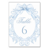Blue Bow Baroque Frame Baby Boy Shower Tischnummer (Rückseite)