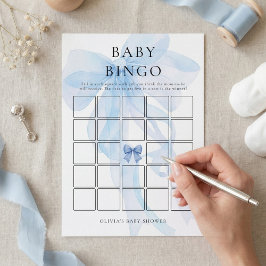 Blue Bow Bingo Baby Shower Game Card Einladung