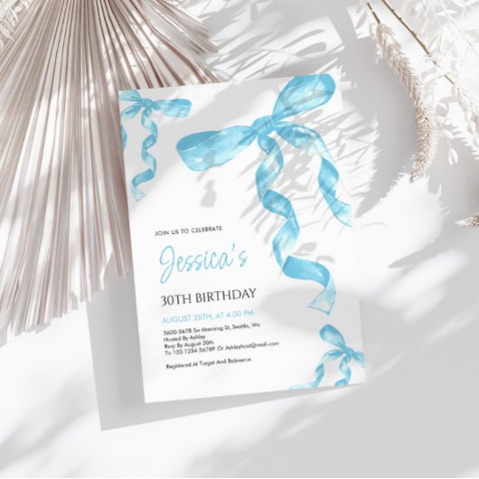 Blue Bow Birthday Einladung