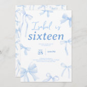 Blue Bow Birthday Einladung (Vorne/Hinten)