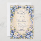 Blue Bow Blueberry Garden Baby Shower Einladung (Vorderseite)