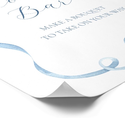Blue Bow Blume Bouquet Bar Sign Poster (Ecke)