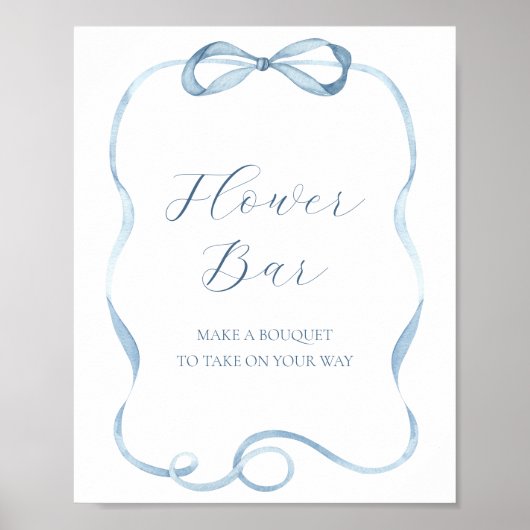 Blue Bow Blume Bouquet Bar Sign Poster (Vorne)