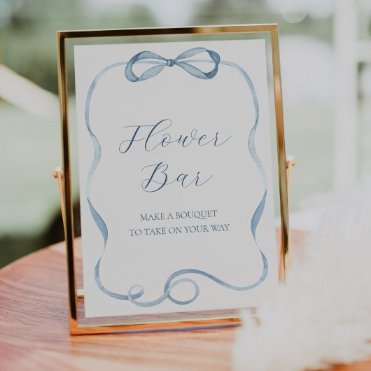 Blue Bow Blume Bouquet Bar Sign Poster