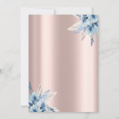 Blue Bow Blume Perlen und Prosecco Rose Gold Einladung (Rückseite)
