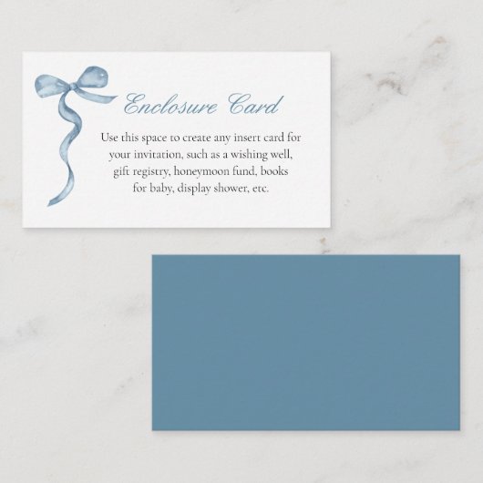 Blue Bow Bow Baby Custom Text Enclosure Card Begleitkarte (Vorne/Hinten)