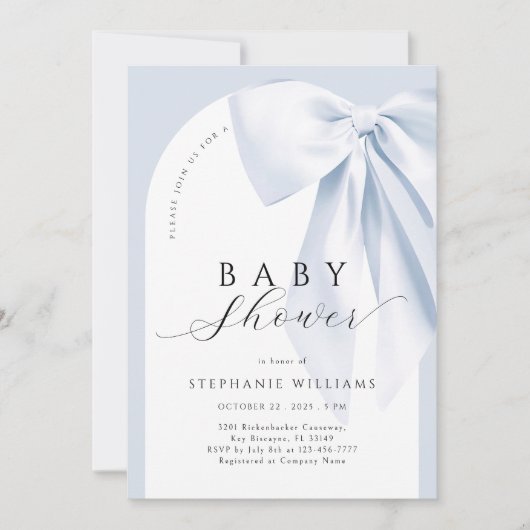 Blue Bow Boy Arch Baby Dusche Einladung (Vorderseite)