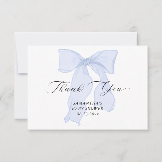 Blue Bow Boy Baby Dusche Dankeskarte (Vorderseite)