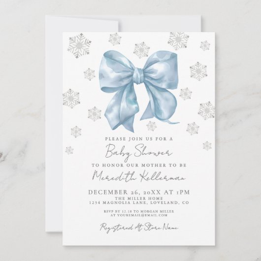 Blue Bow Boy Baby Dusche Einladung (Vorderseite)