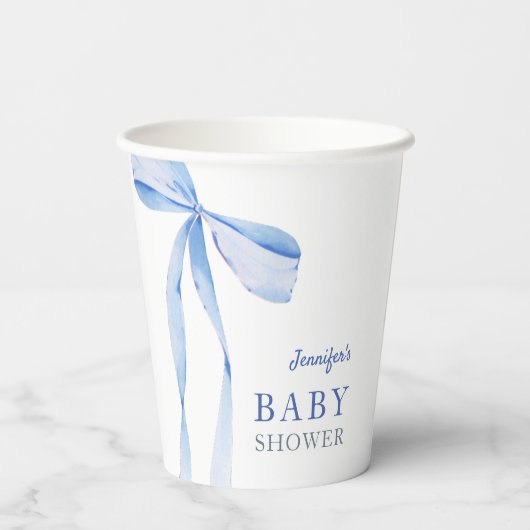 Blue Bow Boy Baby Dusche Pappbecher (Rückseite)