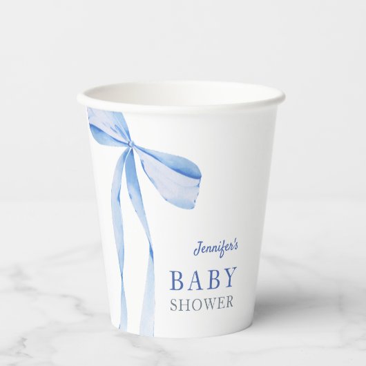 Blue Bow Boy Baby Dusche Pappbecher (Vorderseite)