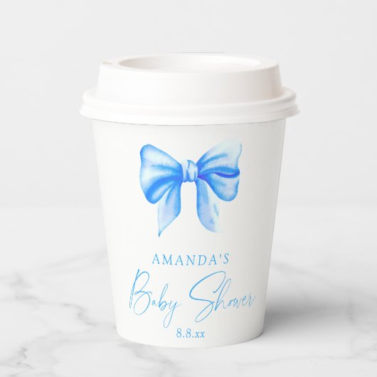 Blue Bow Boy Baby Dusche Pappbecher (Rückseite)