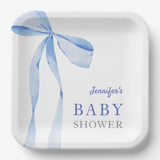 Blue Bow Boy Baby Dusche Pappteller (Vorderseite)