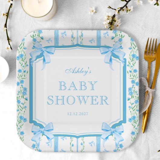 Blue Bow Boy Baby Dusche Pappteller