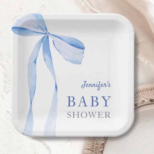 Blue Bow Boy Baby Dusche Pappteller
