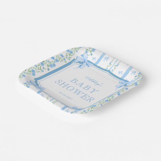 Blue Bow Boy Baby Dusche Pappteller (Gewinkelt)