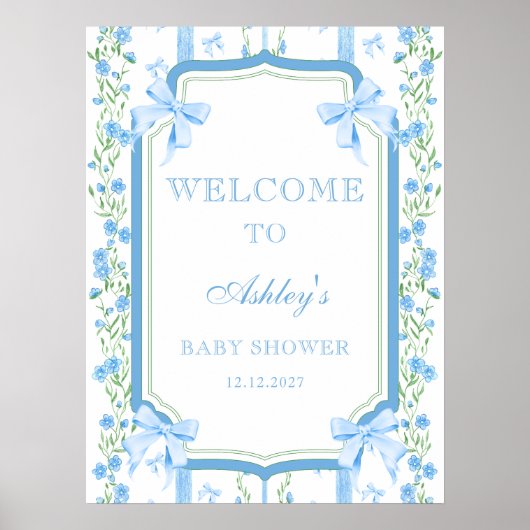 Blue Bow Boy Baby Dusche Poster (Vorne)