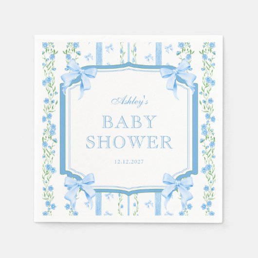 Blue Bow Boy Baby Dusche Serviette (Vorderseite)