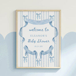 Blue Bow Boy Baby Dusche Willkommen Poster