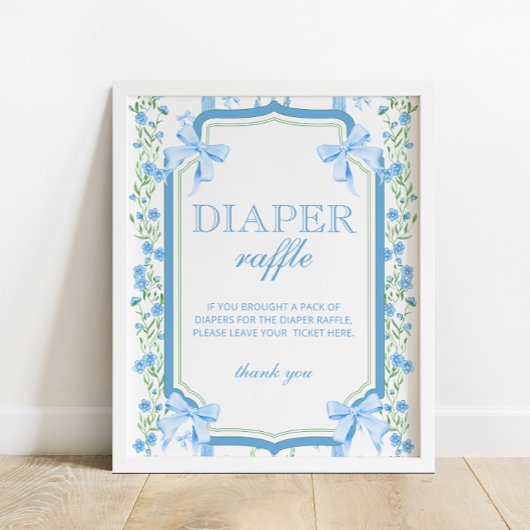 Blue Bow Boy Baby Dusche Windelwanne Raffel Poster