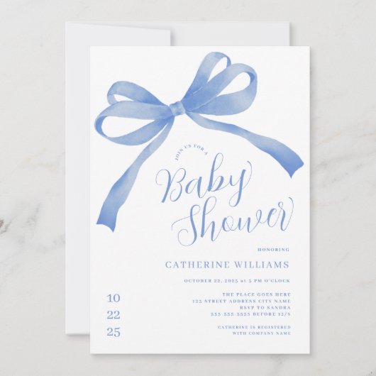 Blue Bow Boy Baby Shower Einladung (Vorderseite)