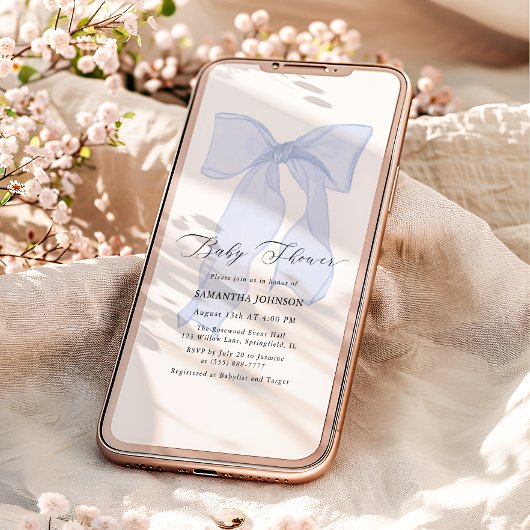 Blue Bow Boy Baby Shower Einladung