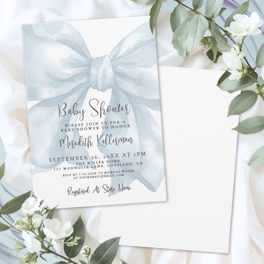 Blue Bow Boy Baby Shower Einladung