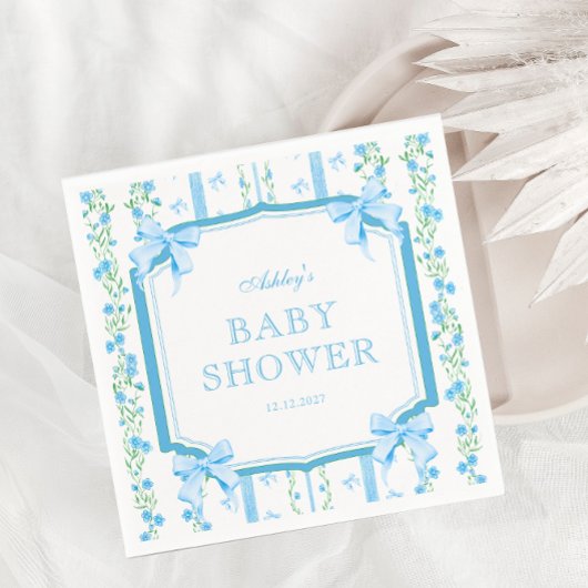 Blue Bow Boy Baby Shower Serviette