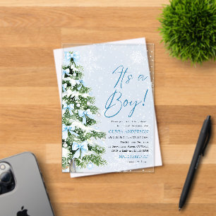Blue Bow Boy Christmas Tree Oh Baby Shower Acryleinladungen