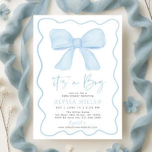 Blue Bow Boy Coquette Baby Dusche Einladung
