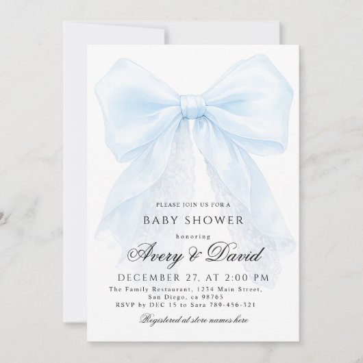 Blue Bow boy Modern Baby Shower  Einladung (Vorderseite)