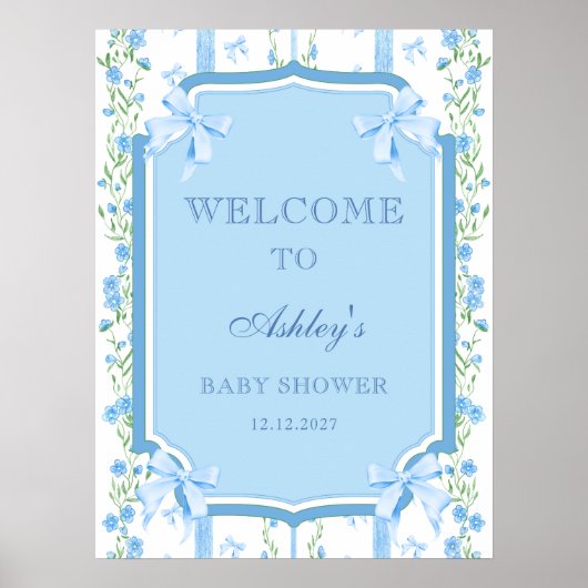 Blue Bow Boy Shabby Chic Baby Dusche Willkommen Poster (Vorne)