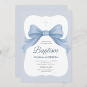 Blue Bow Boy Taufe Einladung mit Kranz (Vorne/Hinten)
