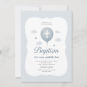 Blue Bow Boy Taufe Einladung mit Kranz (Vorderseite)
