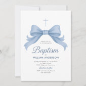 Blue Bow Boy Taufe Einladung mit Kranz (Vorderseite)