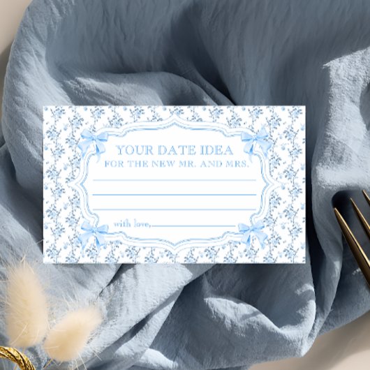 Blue Bow Brautparty Date Night Ideen Begleitkarte