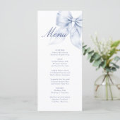 Blue Bow Brautparty Menükarte (Stehend Vorderseite)