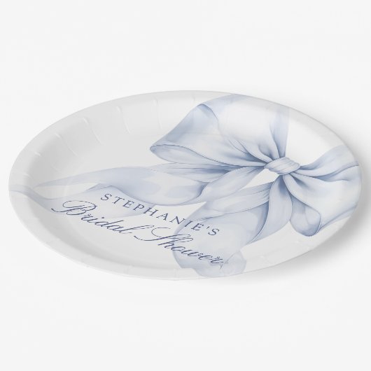 Blue Bow Brautparty Pappteller (Schrägansicht)