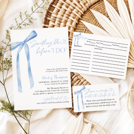 Blue Bow Brautparty Rezept Card Begleitkarte