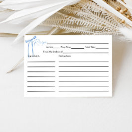 Blue Bow Brautparty Rezept Card Begleitkarte
