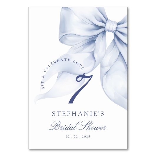 Blue Bow Brautparty Tischnummer (Rückseite)