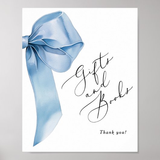 Blue Bow Bücher und Geschenke elegante Kalligraphi Poster (Vorne)