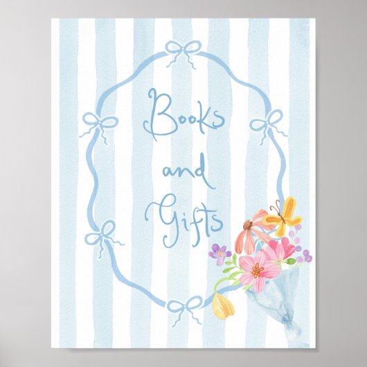 Blue Bow Bücher und Geschenke whimsical Blumenkohl Poster (Vorne)