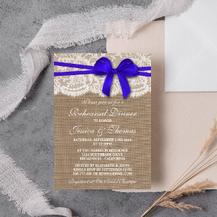 Blue Bow Burlap & Lace Hochzeit Probe Dinner Einladung
