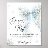 Blue Bow Butterfly Baby Shower Diaper Raffle Poster (Vorne)