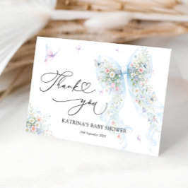 Blue Bow Butterfly Baby Shower Thank You Card Dankeskarte