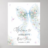 Blue Bow Butterfly Baby Shower Welcome Poster (Vorne)